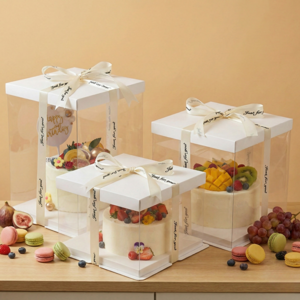 Cutie Tort Complet Transparentă cu Capac Alb Crystal