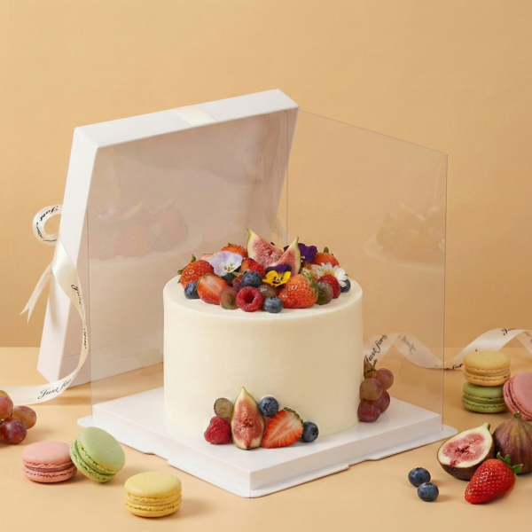 Cutie Tort Crystal Complet Transparentă cu Capac Alb și Panglică Satinată