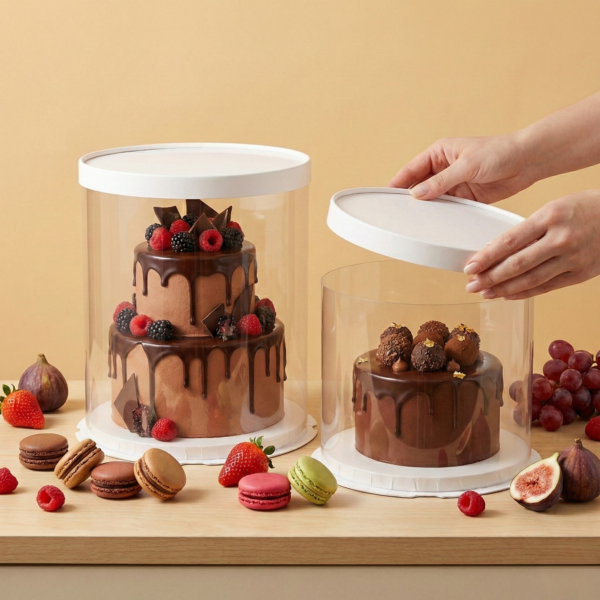 Cutie Tort Rotundă Transparentă cu Bază Albă Crystal