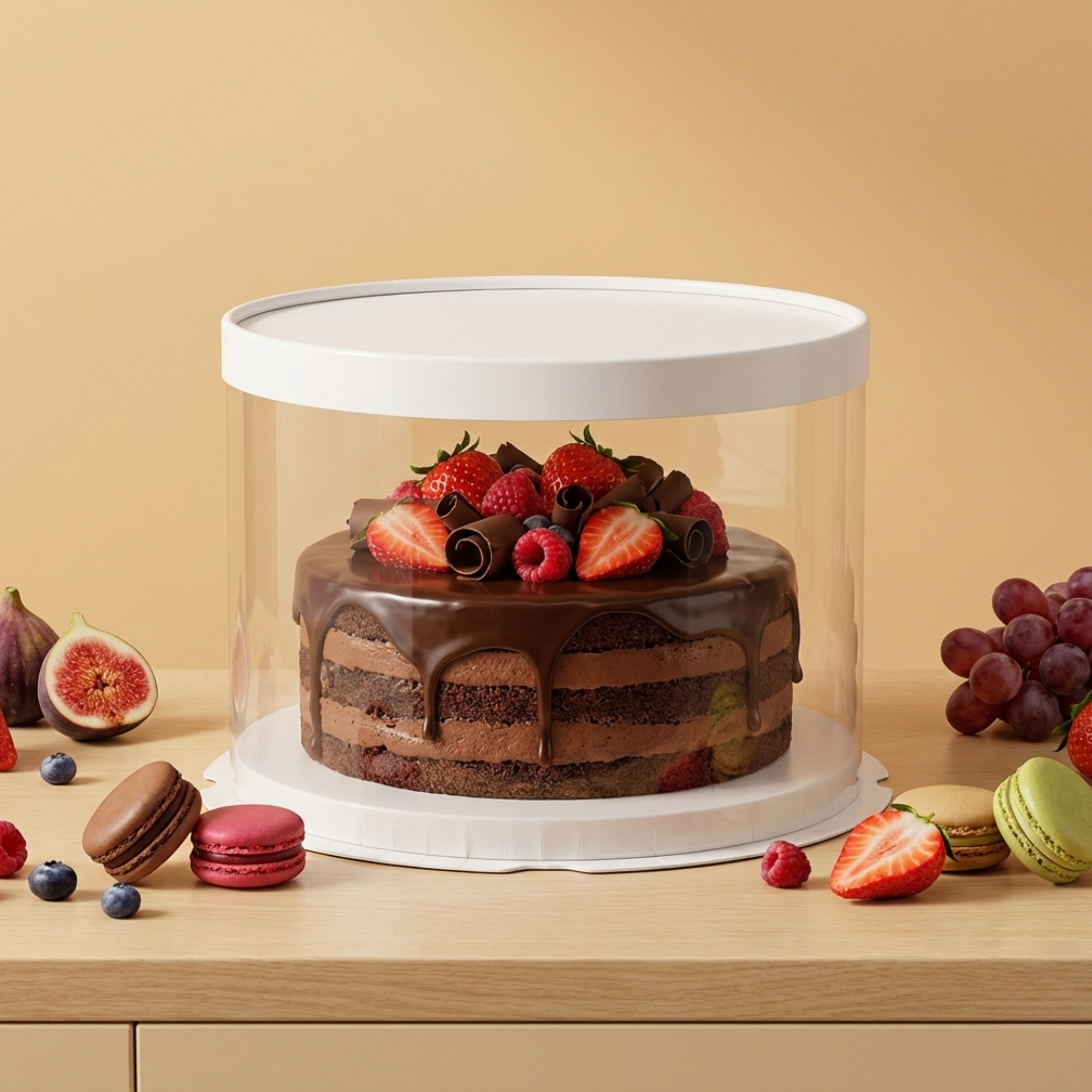 Cutie Tort Rotundă Transparentă cu Bază Albă Crystal