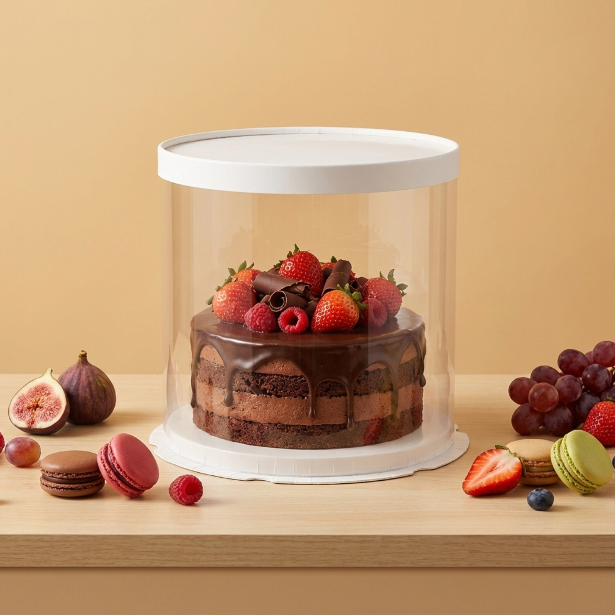 Cutie Tort Rotundă Transparentă cu Bază Albă Crystal